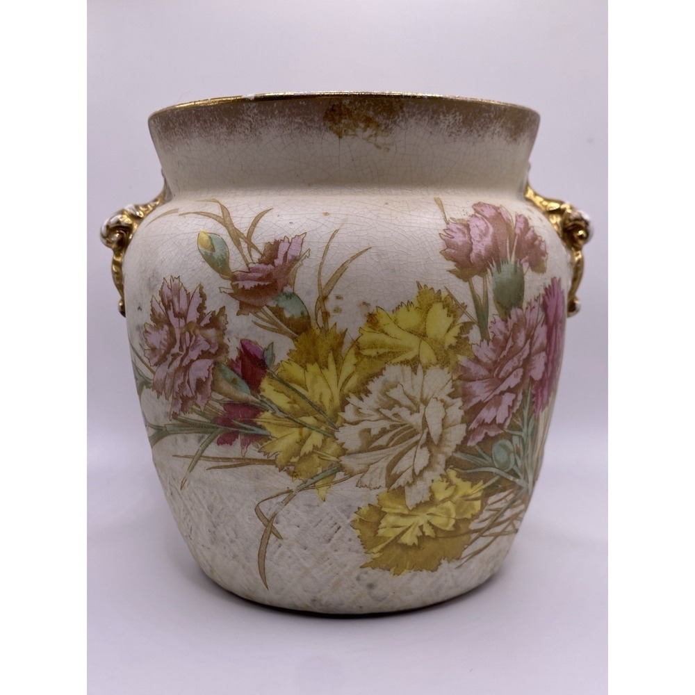 Antique Jardiniere Vase Burroughs & Mountford (B&M) Floral Motif Gilded Handles